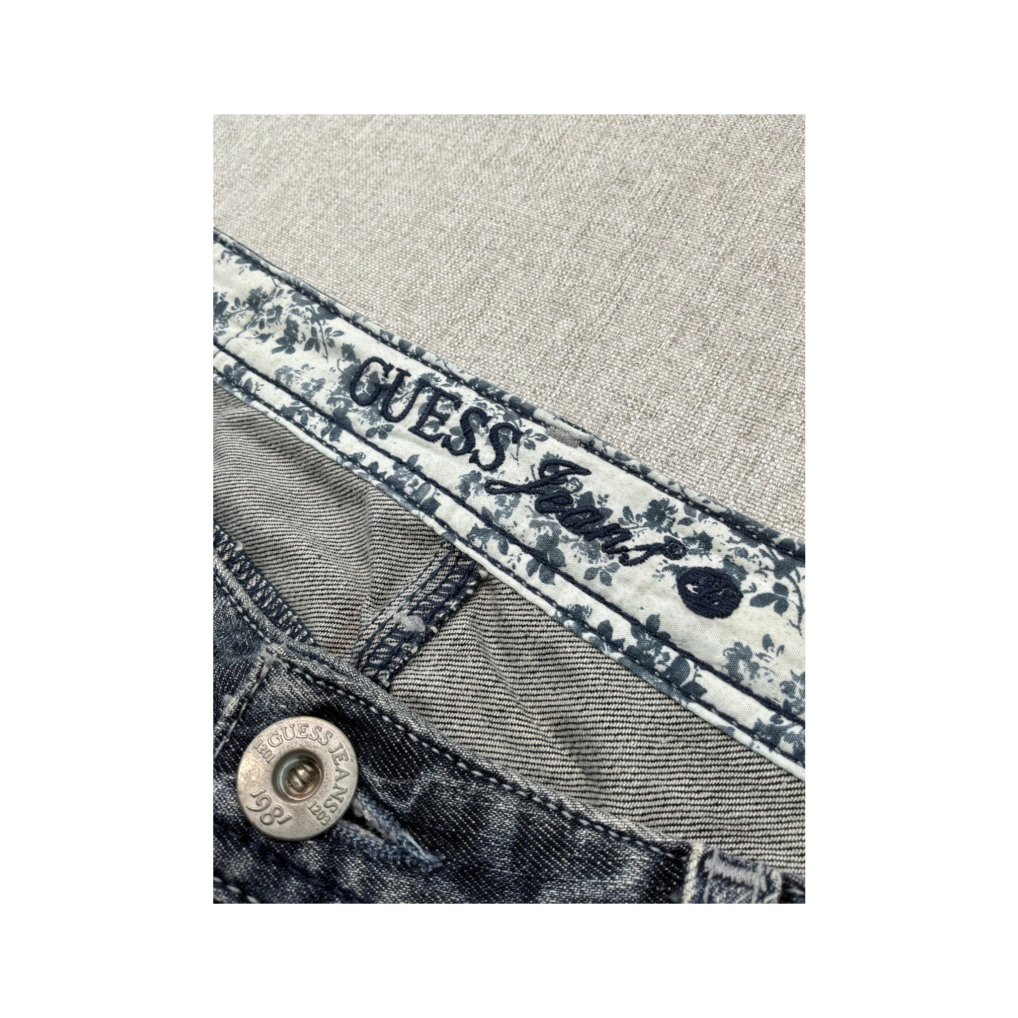 Guess Y2K Floral Ruffle Denim Mini Skirt