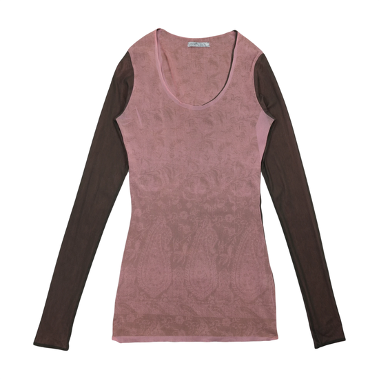 Camisa Y2K Transparente Rosa-velho em Rede de Manga Comprida com estampado Paisley