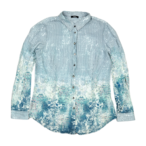 BIBA Blue Striped & Floral Print Button-Up Shirt