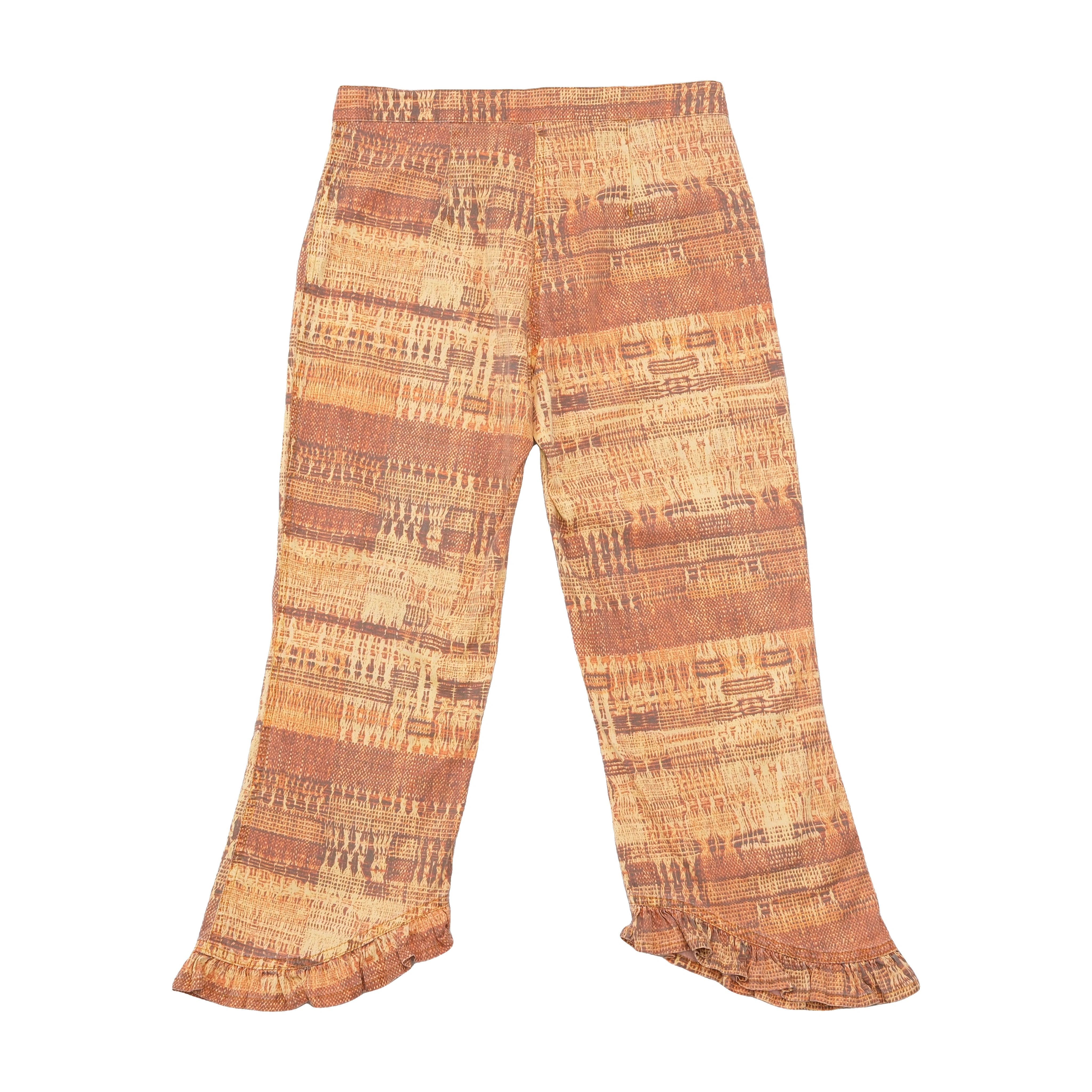 C.Ria Abstract Print Ruffle Hem Cropped Pants