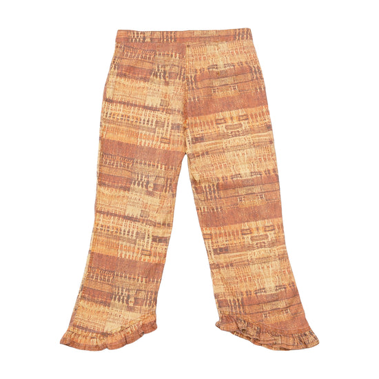 C.Ria Abstract Print Ruffle Hem Cropped Pants
