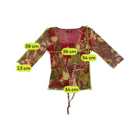Made in Italy Tropical Print Lace Up Mesh Blouse
