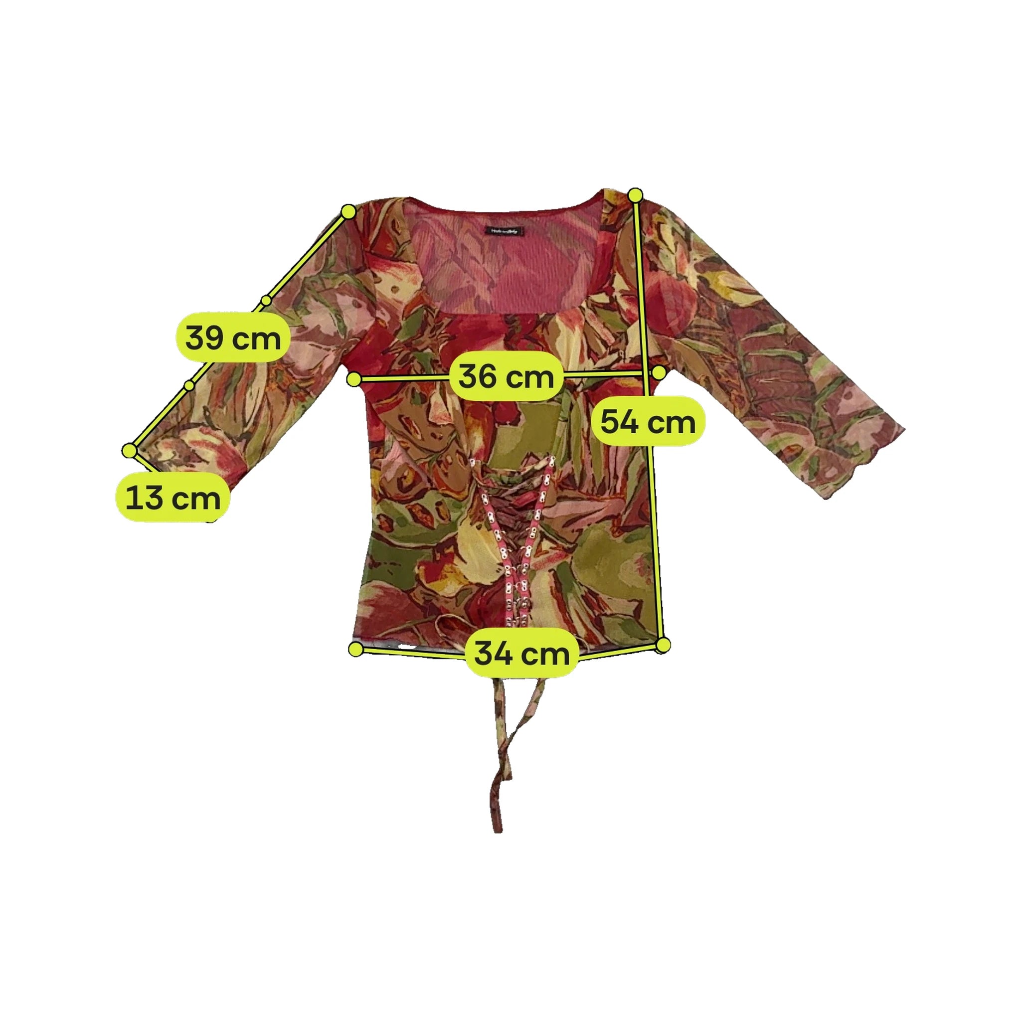 Made in Italy Tropical Print Lace Up Mesh Blouse