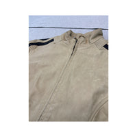 Vintage Beige Leather Moto Jacket with Black Racing Stripes