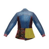 Indian Rose Vintage Patchwork Denim Jacket with Floral Tapestry Panels (Repriced)