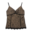 Vintage Sheer Crown Scroll Print Lace Trim Tank Top