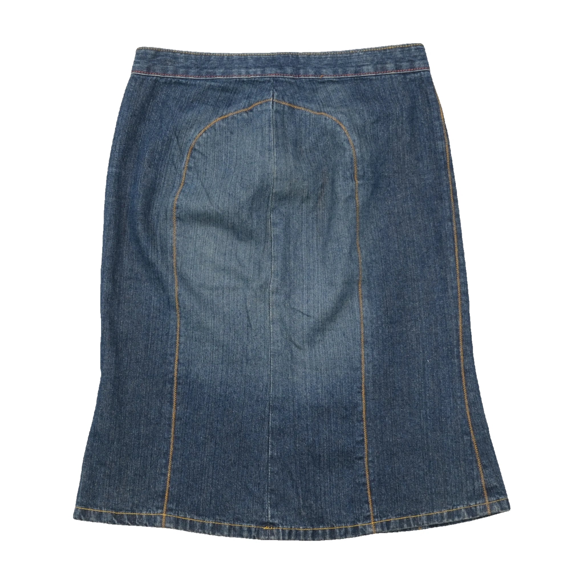 Marello Marani Vintage Denim Midi Skirt with Side Button Tab Details