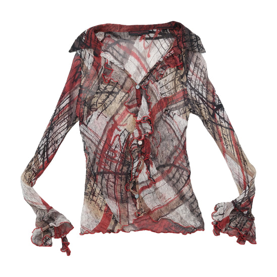 Sandro Ferrone Abstract Print Silk Ruffle Blouse