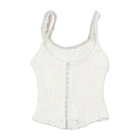 Vintage White Textured Lace Trim Hook Front Tank Top
