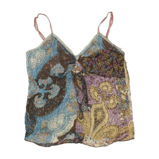 Misswan Patchwork Paisley Floral Tie-Front Tank Top