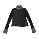 Maurice Abot Sheer Black Mesh Turtleneck Top with Knit Collar & Cuffs