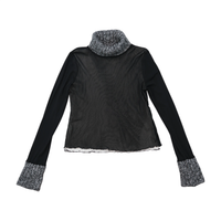 Maurice Abot Sheer Black Mesh Turtleneck Top with Knit Collar & Cuffs