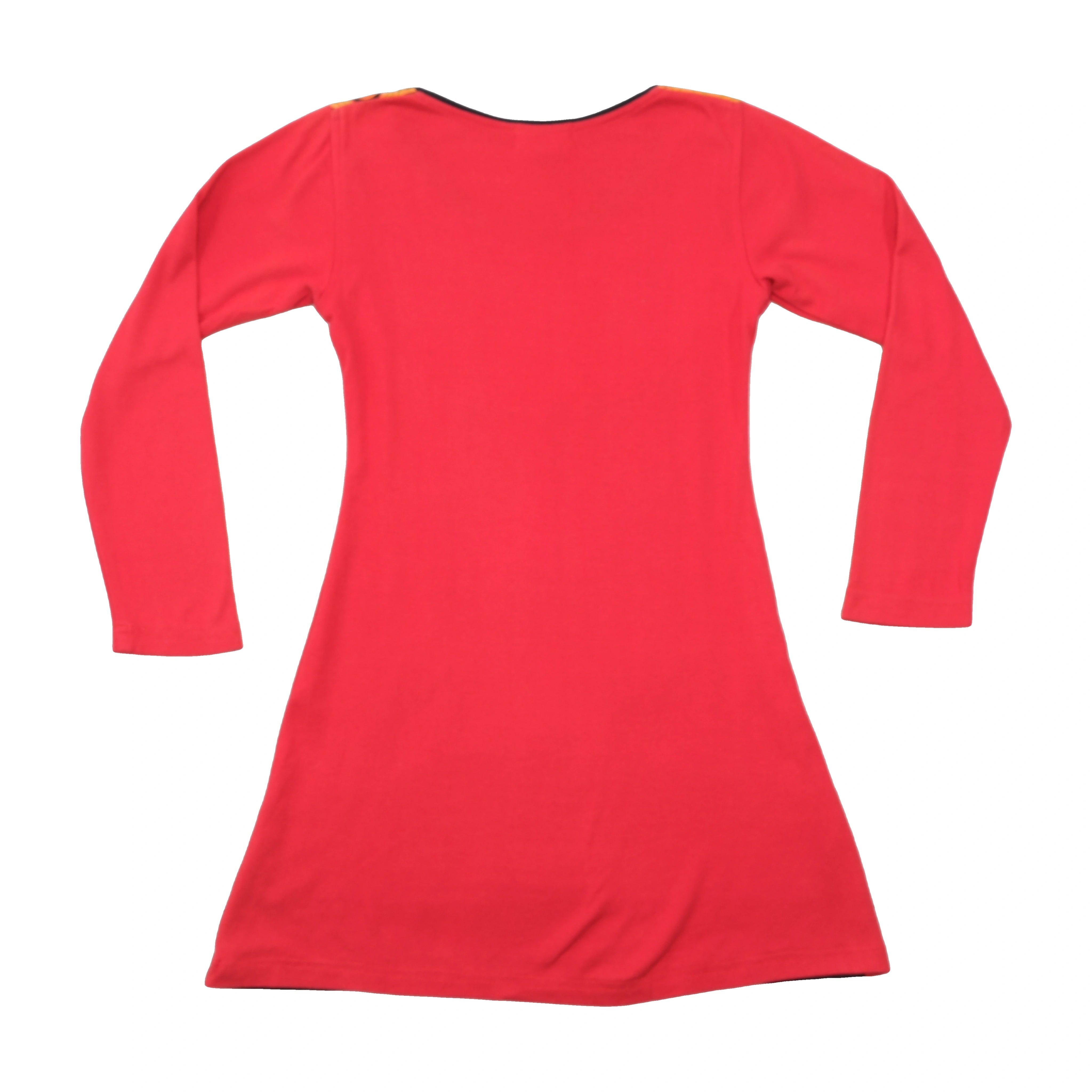 ANQA Fashion Vintage Red Retro Appliqué Long Sleeve Dress