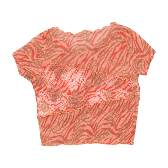 T-shirt Baby em Rede com estampado abstrato e Acabamento de Folhos
