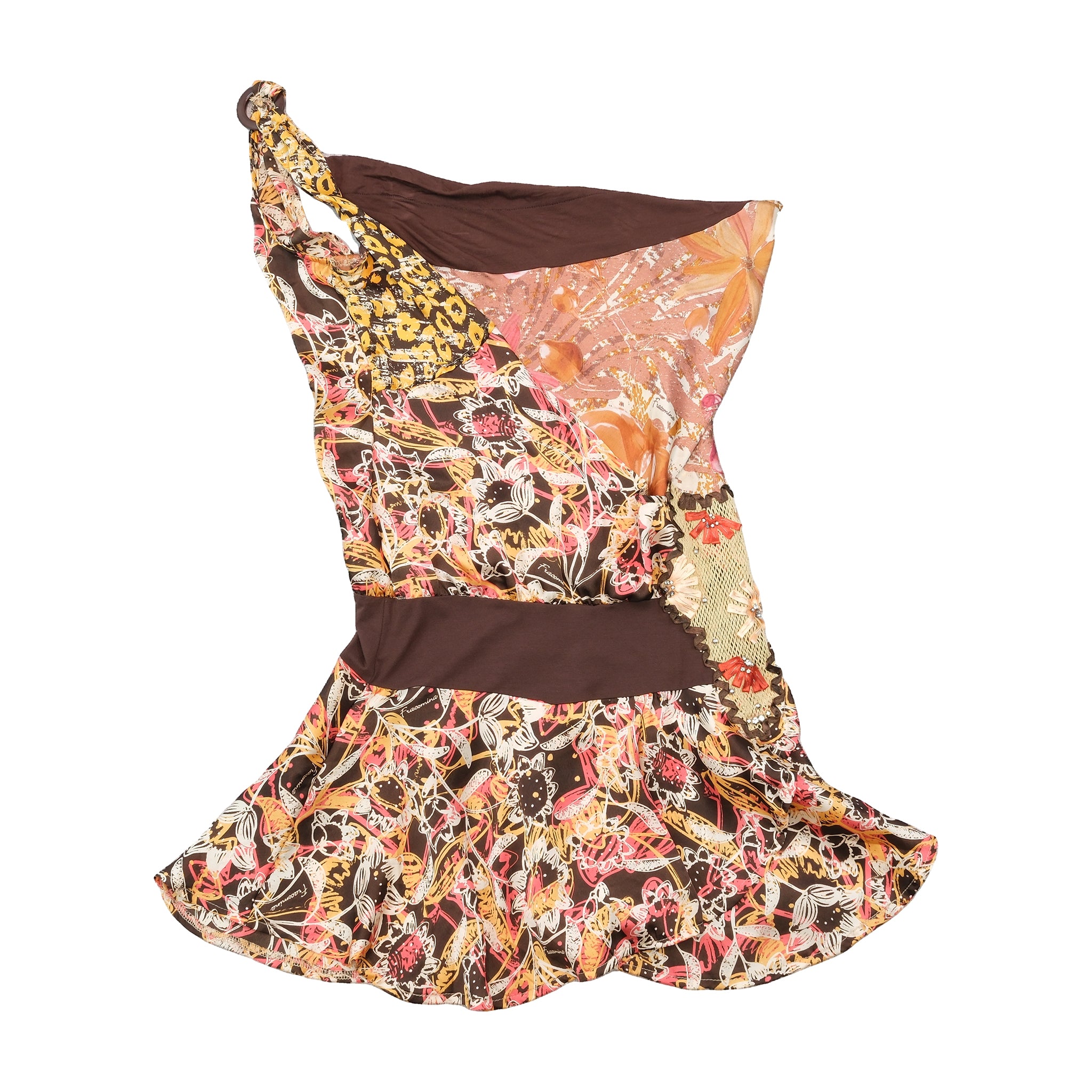 One Shoulder Mixed Print Asymmetrical Dress