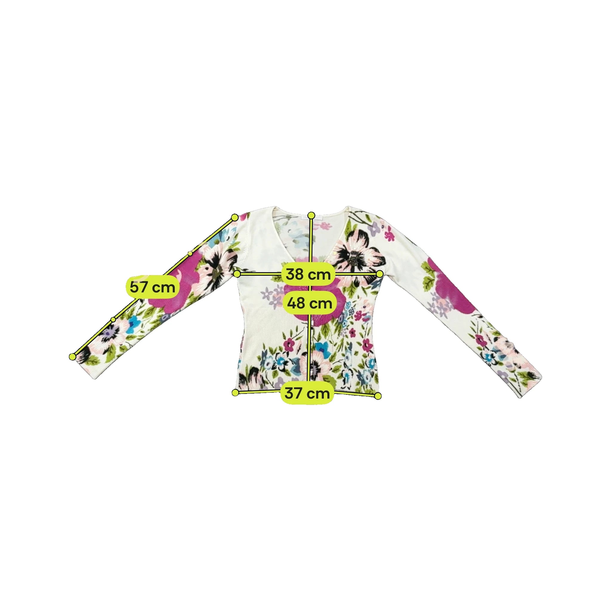 Floral Rib Knit V-Neck Button Cardigan Sweater