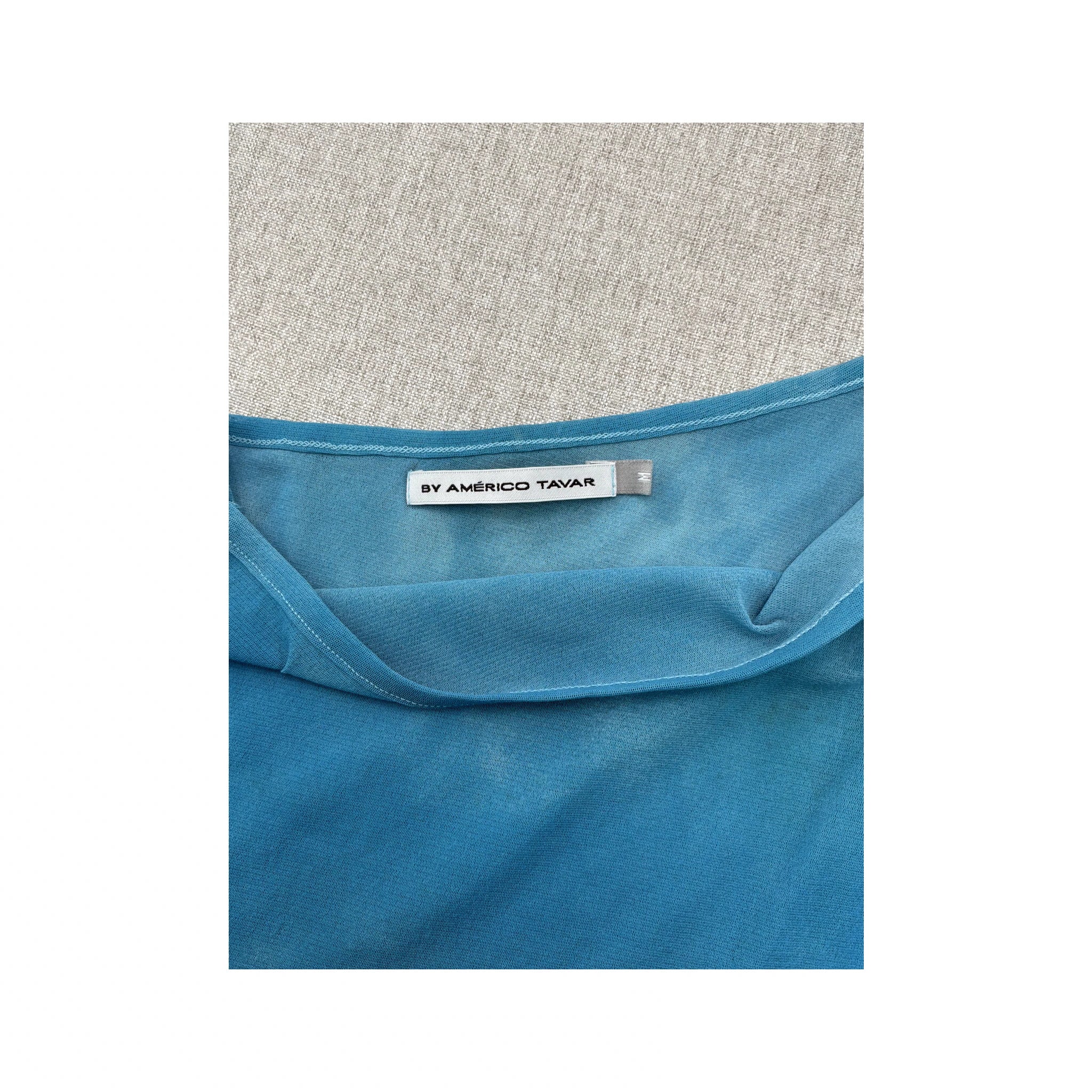 Americo Tavar Blue One Shoulder Lettuce Hem Tank Top