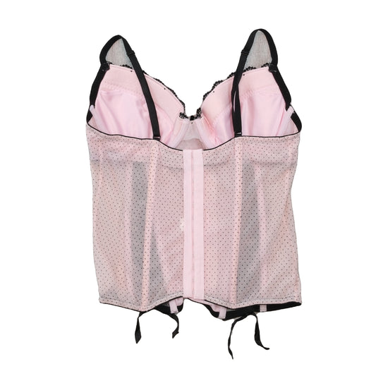 Vintage Pink Polka Dot Lace Trim Ribbon Lace-Up Bustier Tank Top