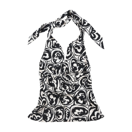 100% Silk Black & White Printed Halter Blouse