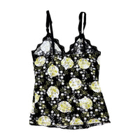 Black Floral Lace-Trim Camisole Top (Size L)