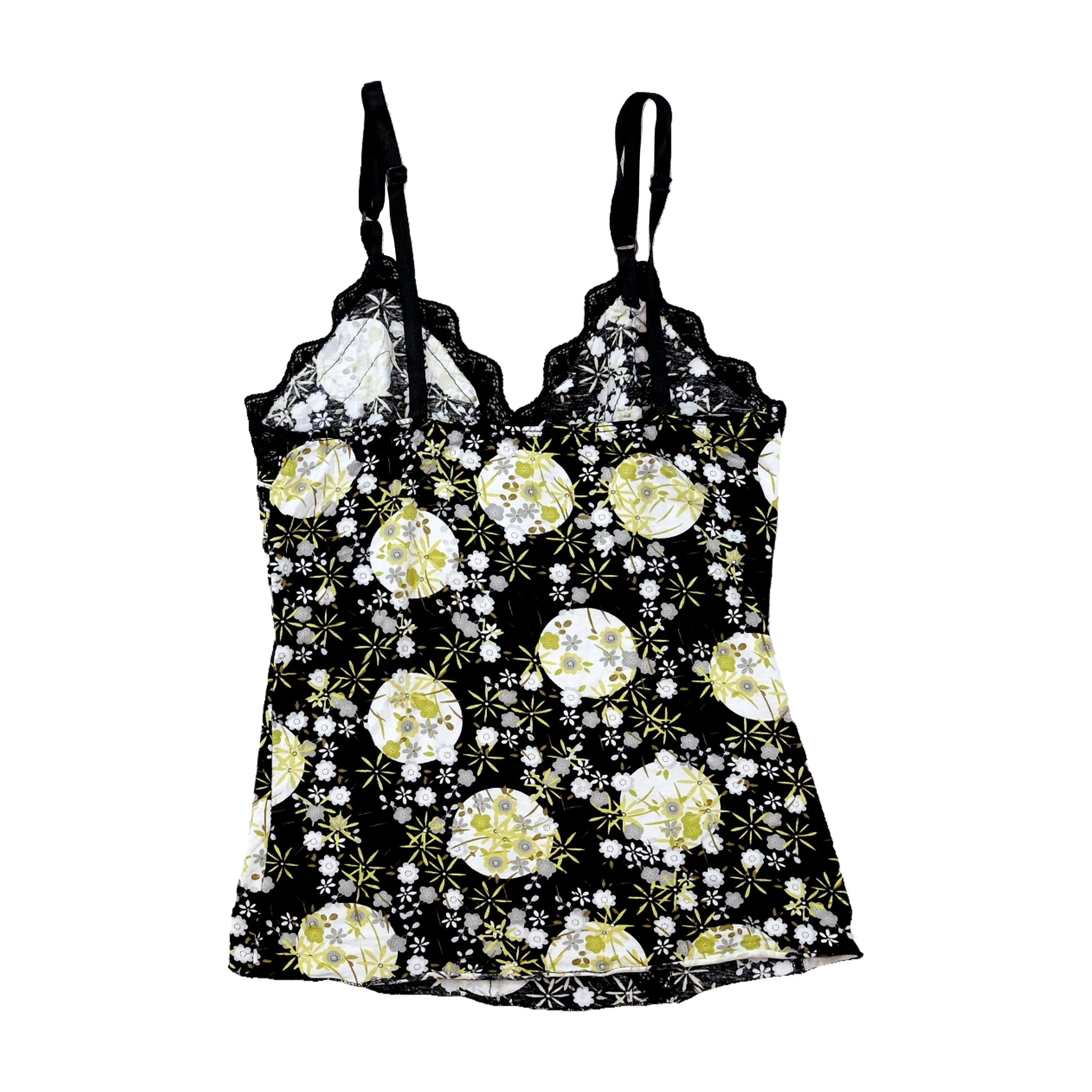 Black Floral Lace-Trim Camisole Top (Size L)