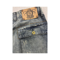 Studded Washed Denim Cargo Jeans