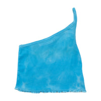 Americo Tavar Blue One Shoulder Lettuce Hem Tank Top