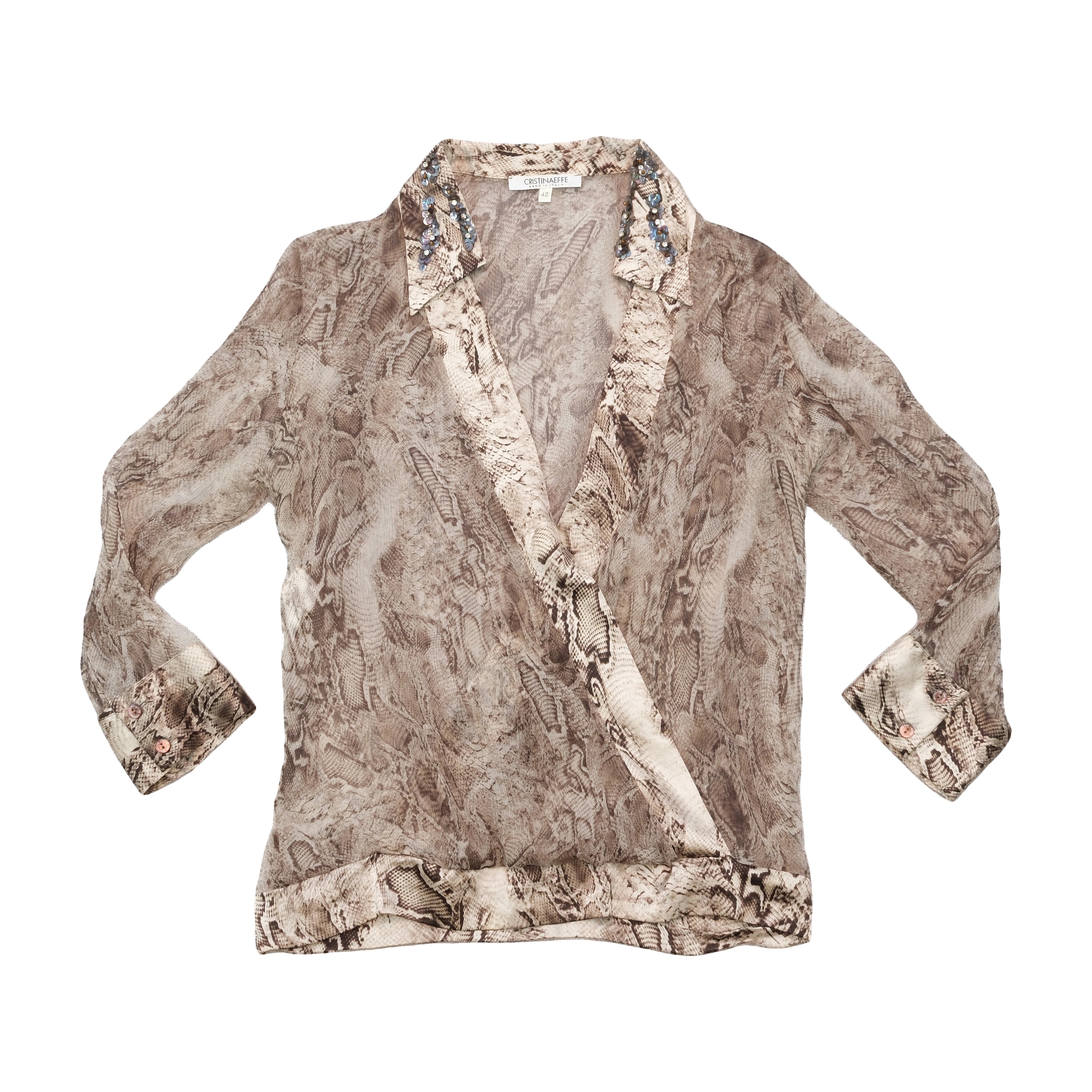 Cristinaeffe Embellished Snake Print Silk Blouse