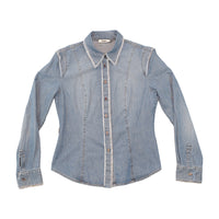 Moschino Jeans Frayed Trim Denim Button Up Shirt