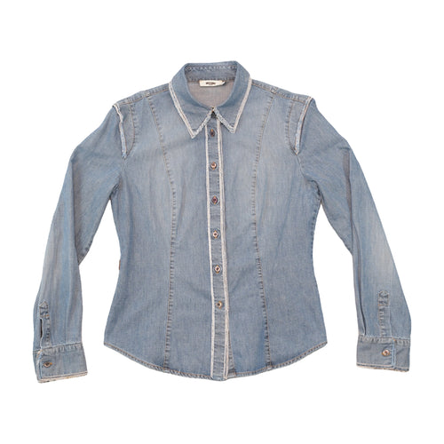 Moschino Jeans Frayed Trim Denim Button Up Shirt