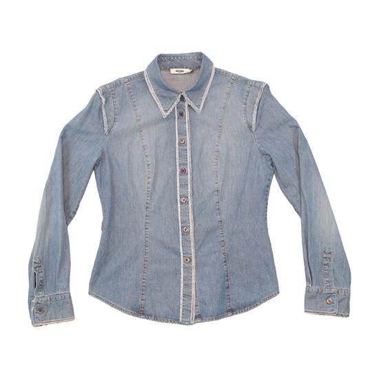 Moschino Jeans Frayed Trim Denim Button Up Shirt