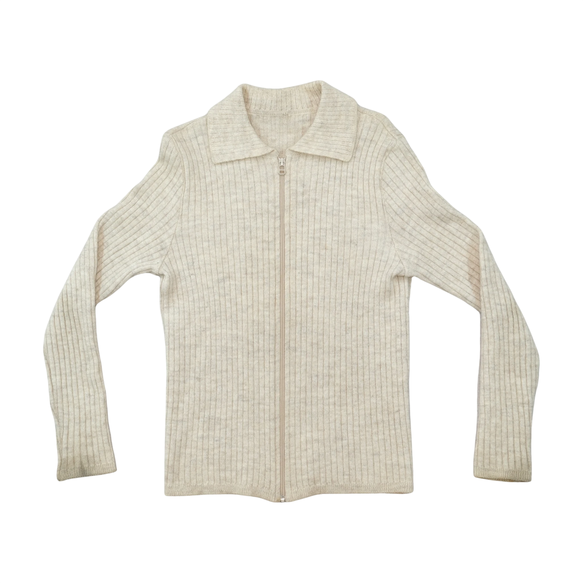 Rib Knit Zip-Up Collared Sweater