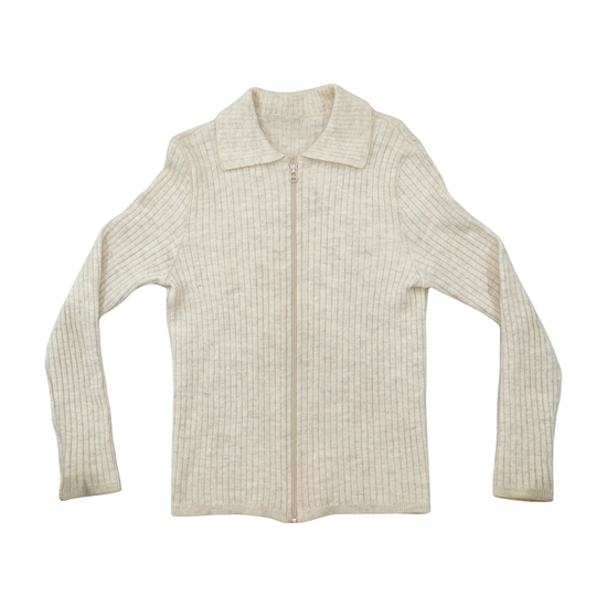 Rib Knit Zip-Up Collared Sweater