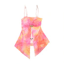Y2K Pink Orange Sheer Handkerchief Hem Tank Top