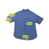 Camisa de Estilo Clássico Italiano azul em xadrez de Manga curta com Botões