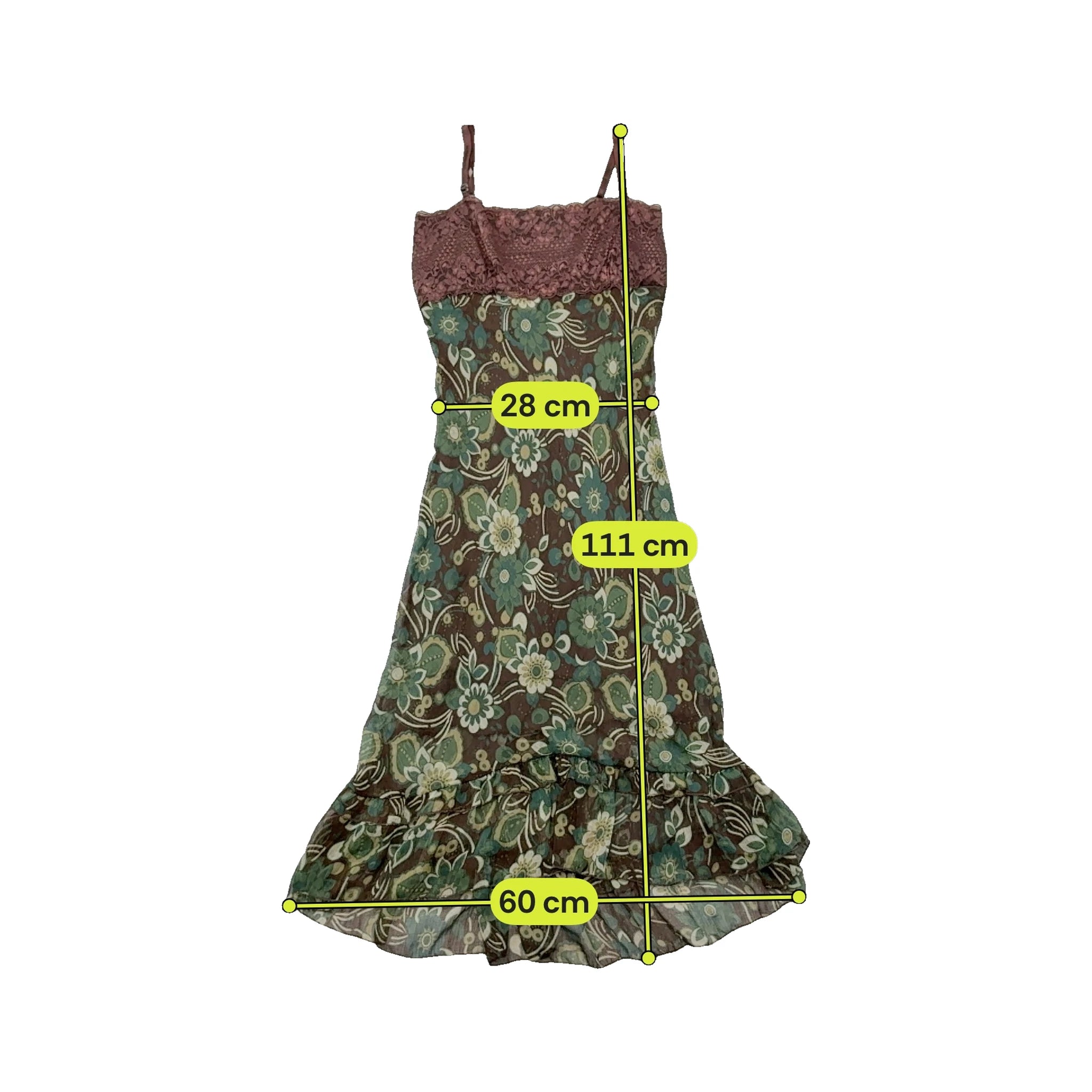 Brown Floral Lace Trim Slip Dress