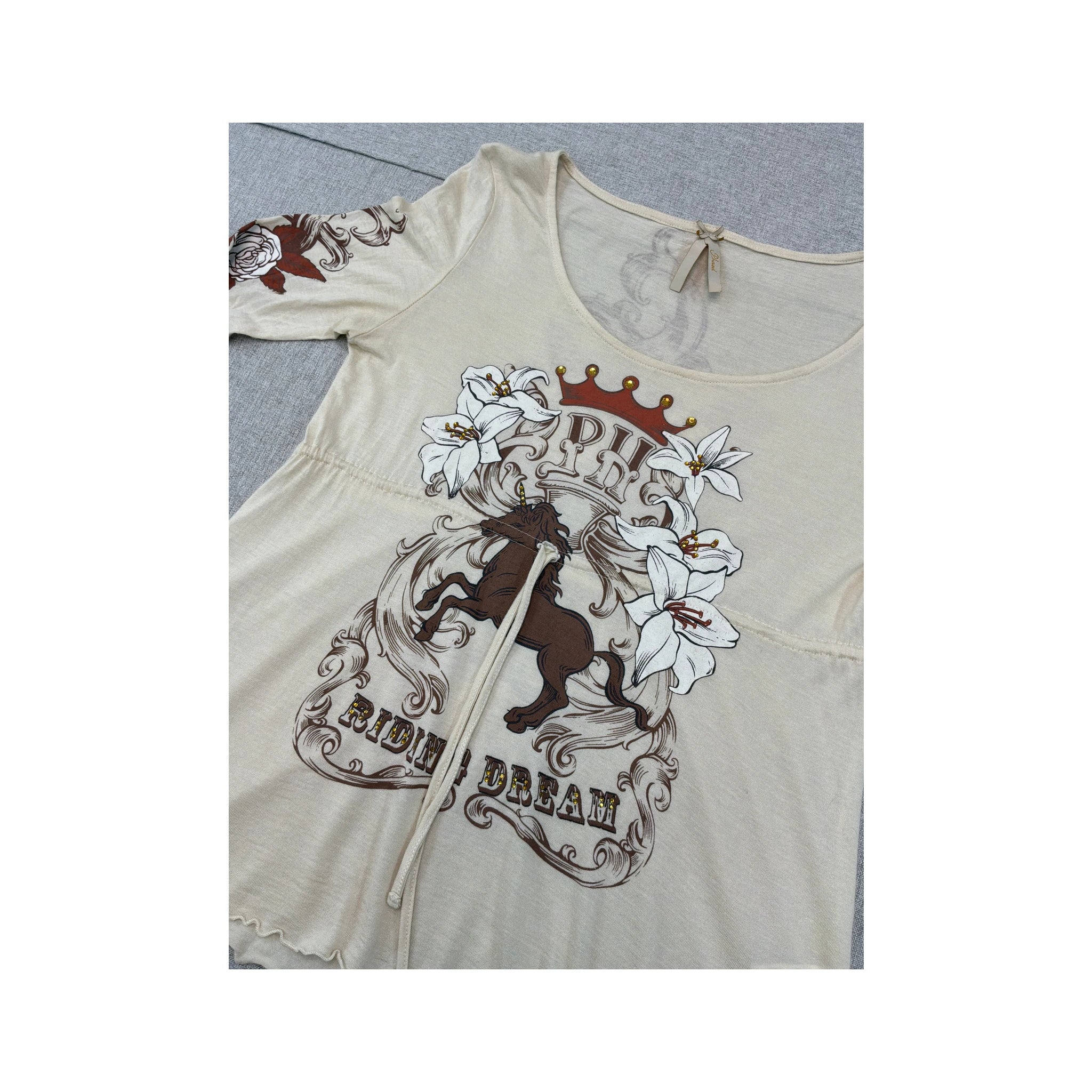 Blusa Phard Y2K em Mistura de Lã de Manga de Sino com estampado floral