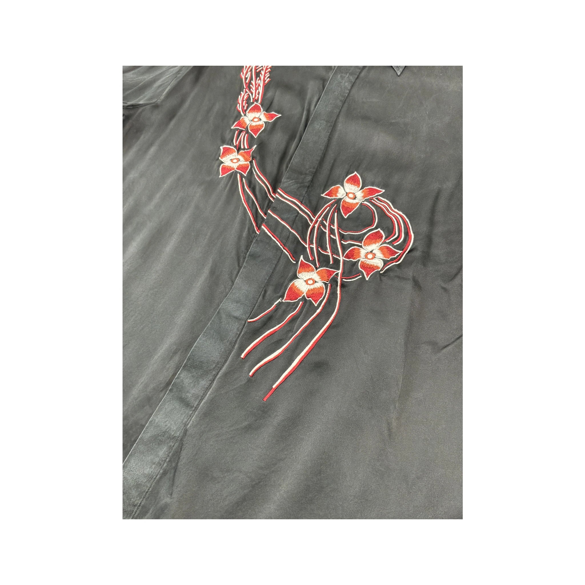 Americo Tavar Embroidered Floral Silk Long-Sleeve Button-Up Shirt