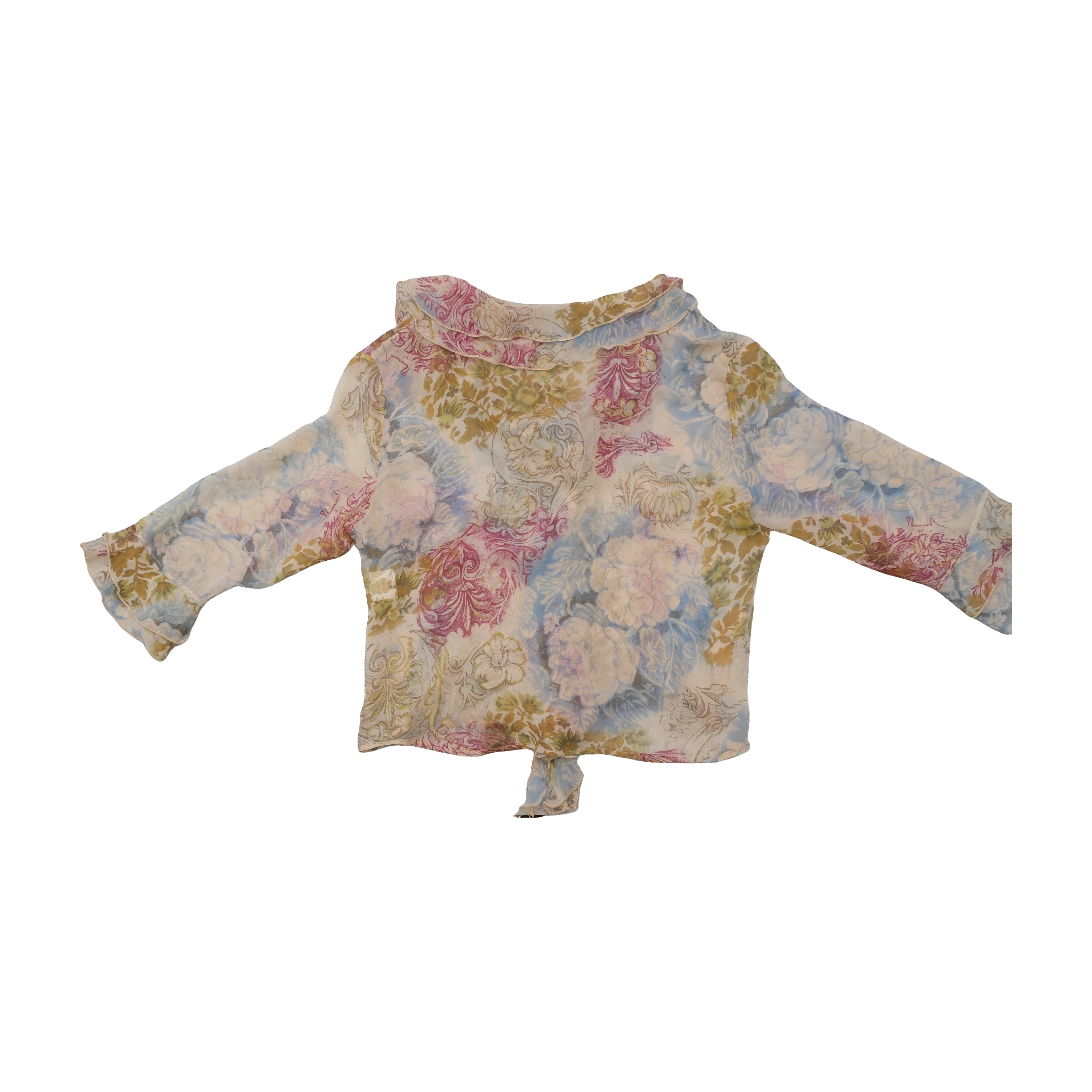 Blusa Transparente Sonia Fortuna floral com Folhos à Frente