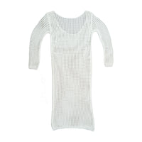 Vintage Open-Knit Grid Pattern Long-Sleeve Midi Dress