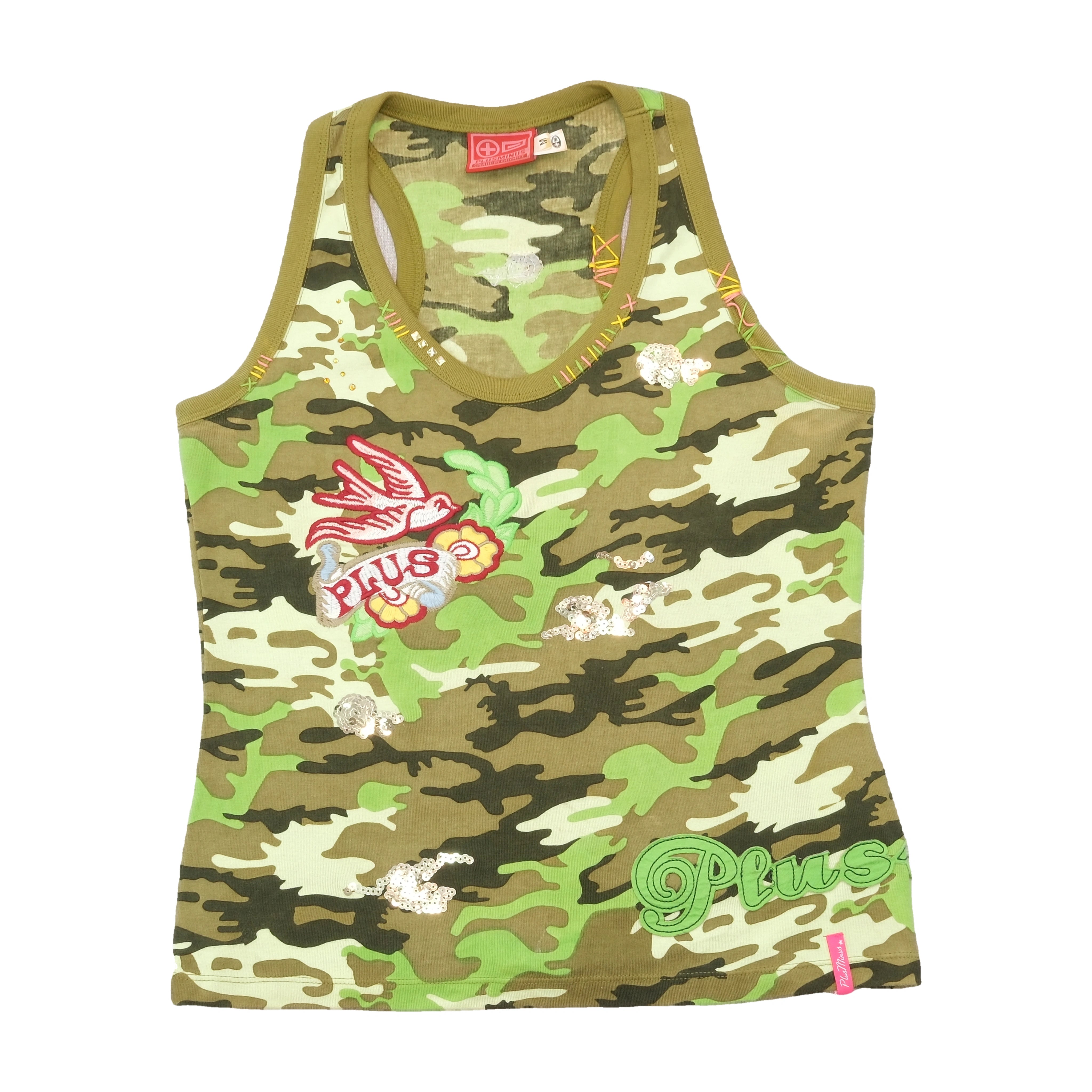 Plus Minus Camouflage Embroidered Sequin Cotton Tank Top