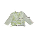 White & Lime Green Polka Dot Tie-Front Ruffle Collar Blouse