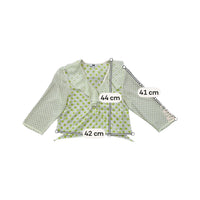 White & Lime Green Polka Dot Tie-Front Ruffle Collar Blouse