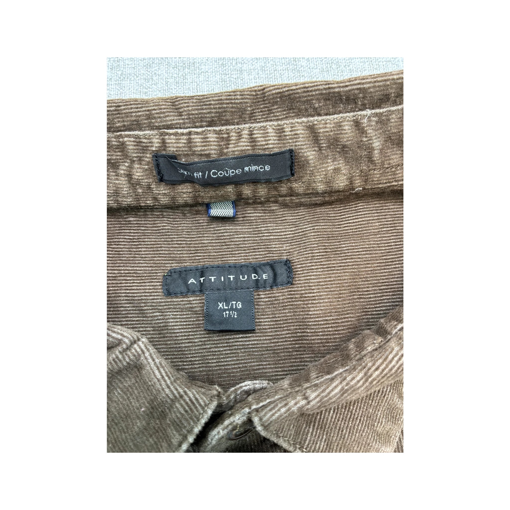 Attitude Brown Cotton Fine Wale Corduroy Button-Up Shirt