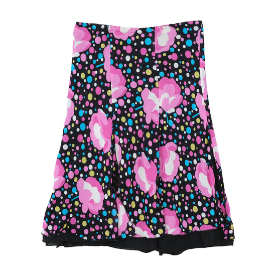 Multicolor Polka Dot and Pink Floral Paneled Flowy Midi Skirt