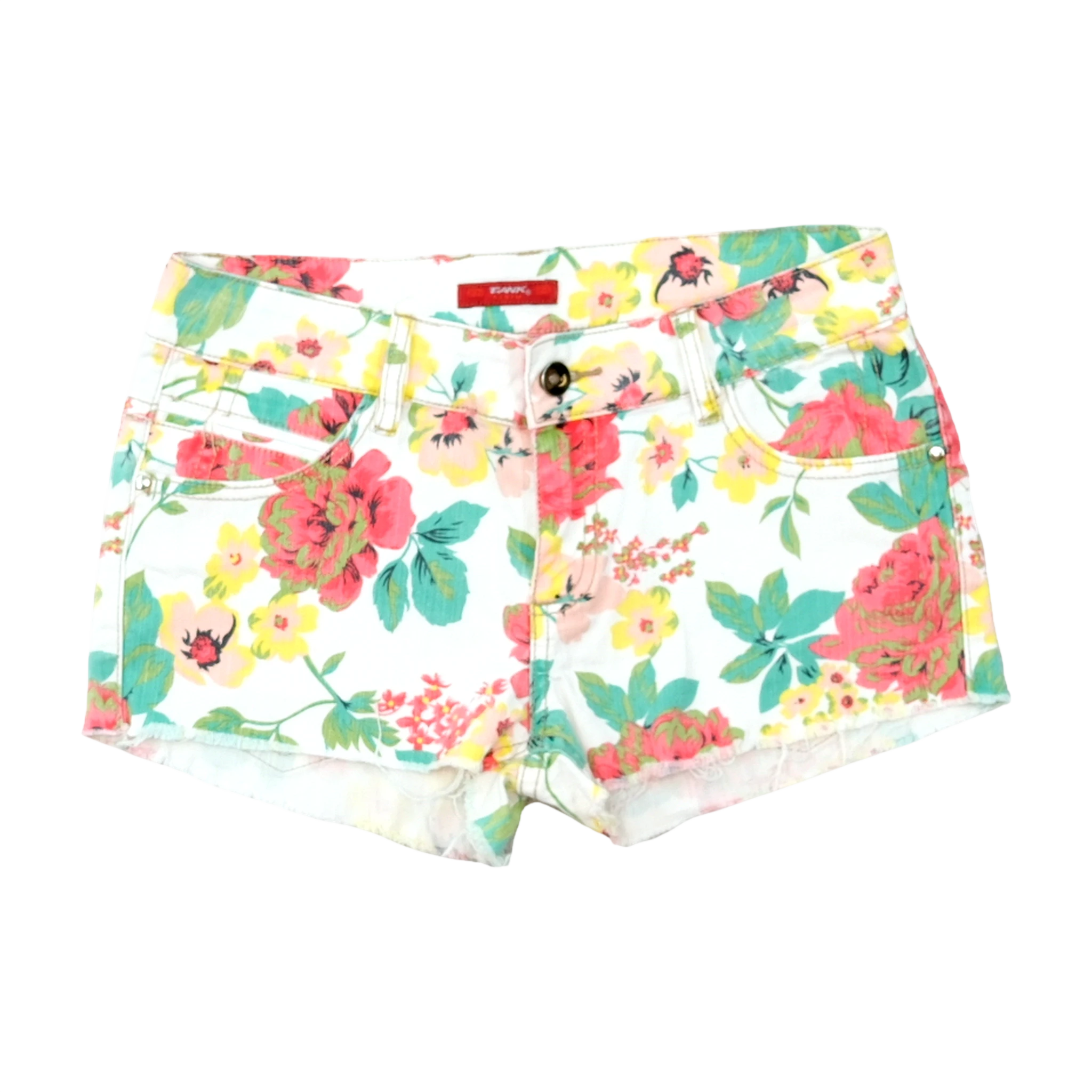 Floral Print Frayed Hem Denim Shorts