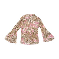 Blusa vintage de Manga de Sino com Folhos e estampado de Leopardo e rosas