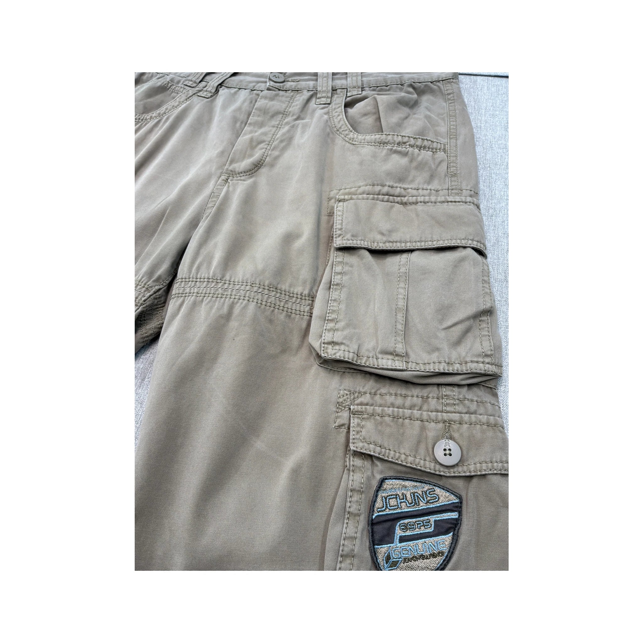 Junks Beige Cotton Cargo Shorts with Logo Patch Details