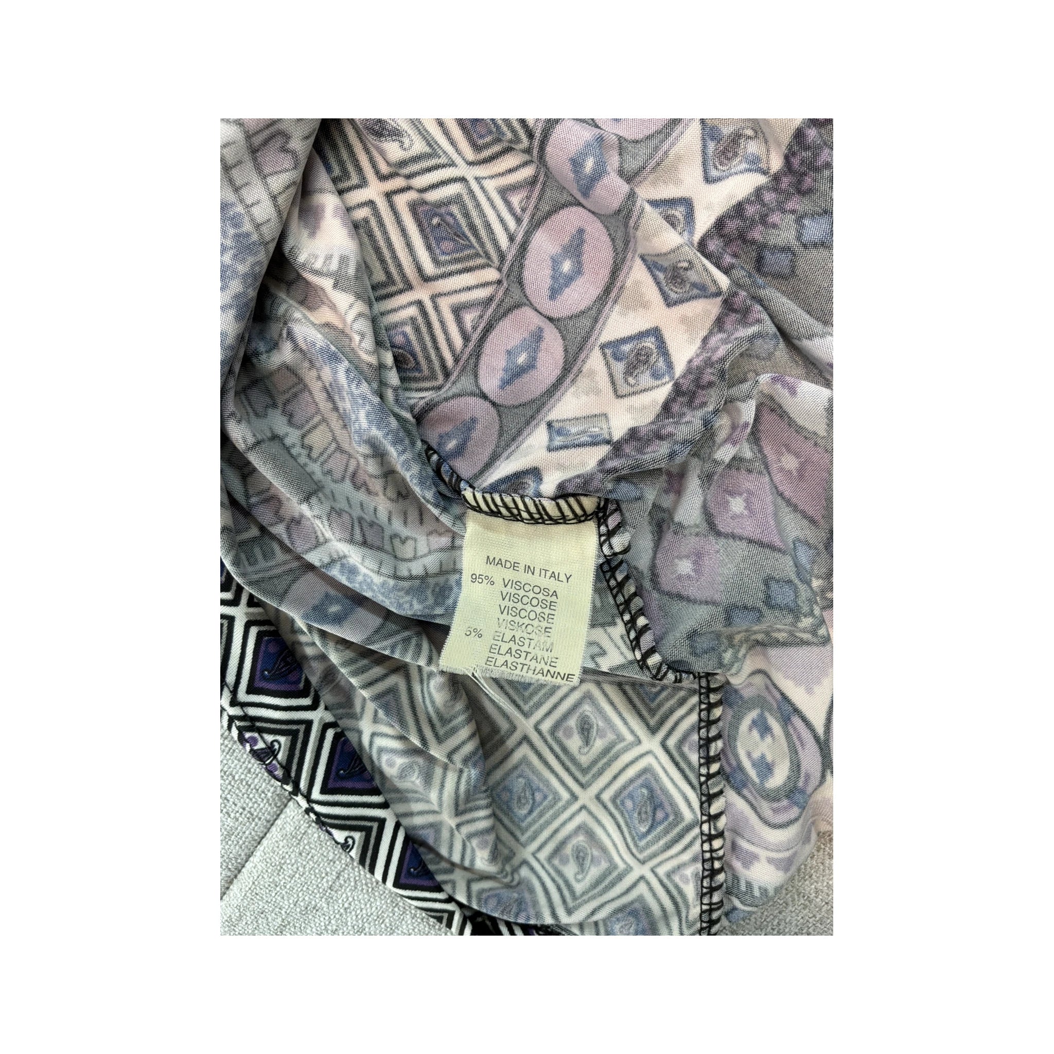 Vintage Geometric Ruffle Front Blouse