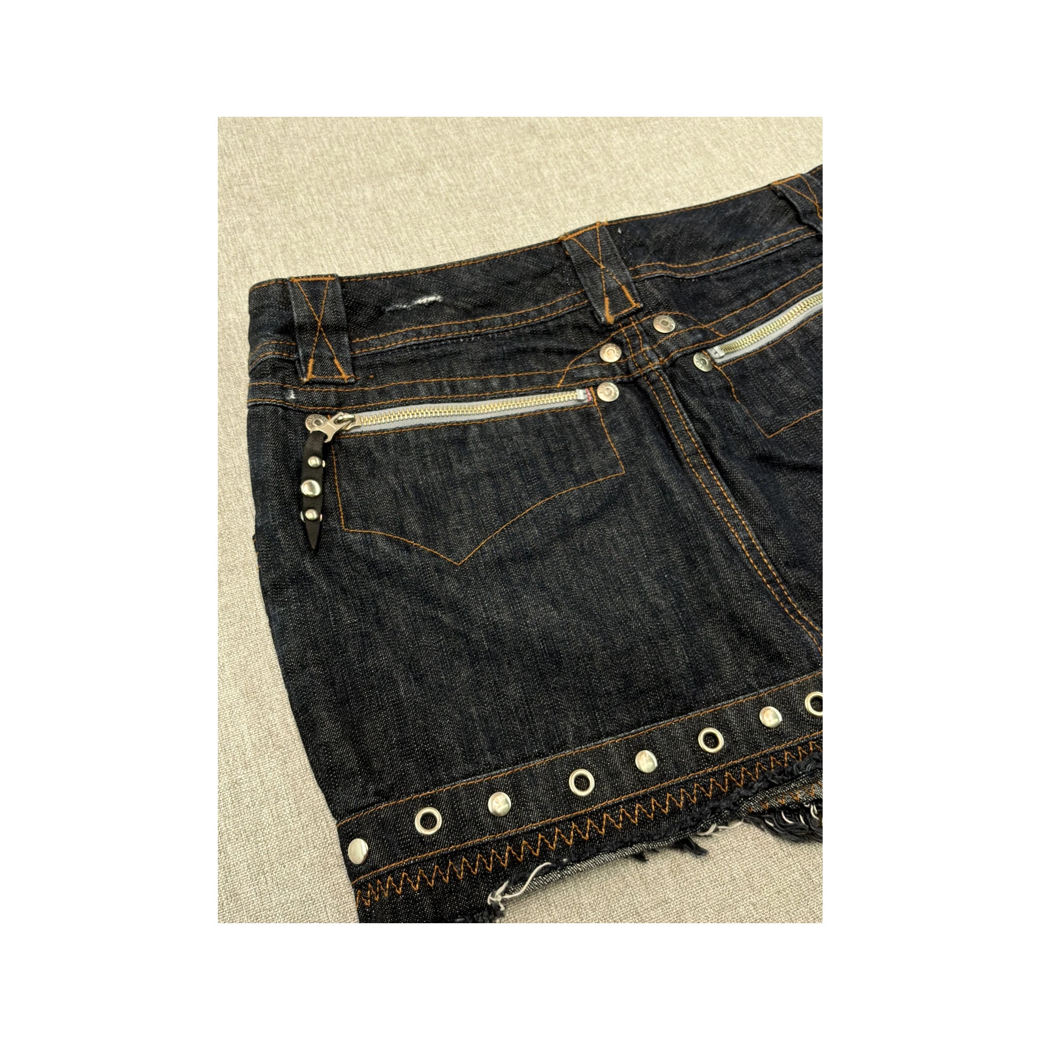 Nine Lives Studded Zip Front Denim Mini Skirt